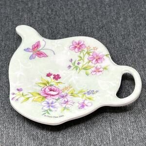 Ashdene Chris Chun 2005 Melamine Teabag Holder Teapot Shaped Rose Butterfly Tea